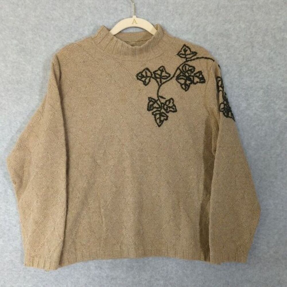 VTG‎ Field & Stream Sweater Womens Medium Knit Diamond Boxy Floral Embroidered